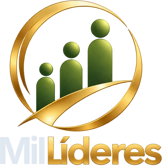 Emblema dorado y verde de MIL LÍDERES